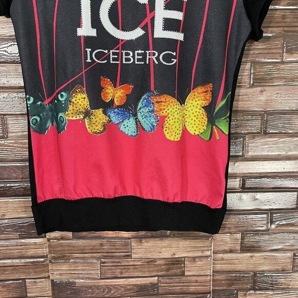 IceIceberg Embellished Butterflies Shirt Size S Pink Black Yellow - Picture 3 of 5